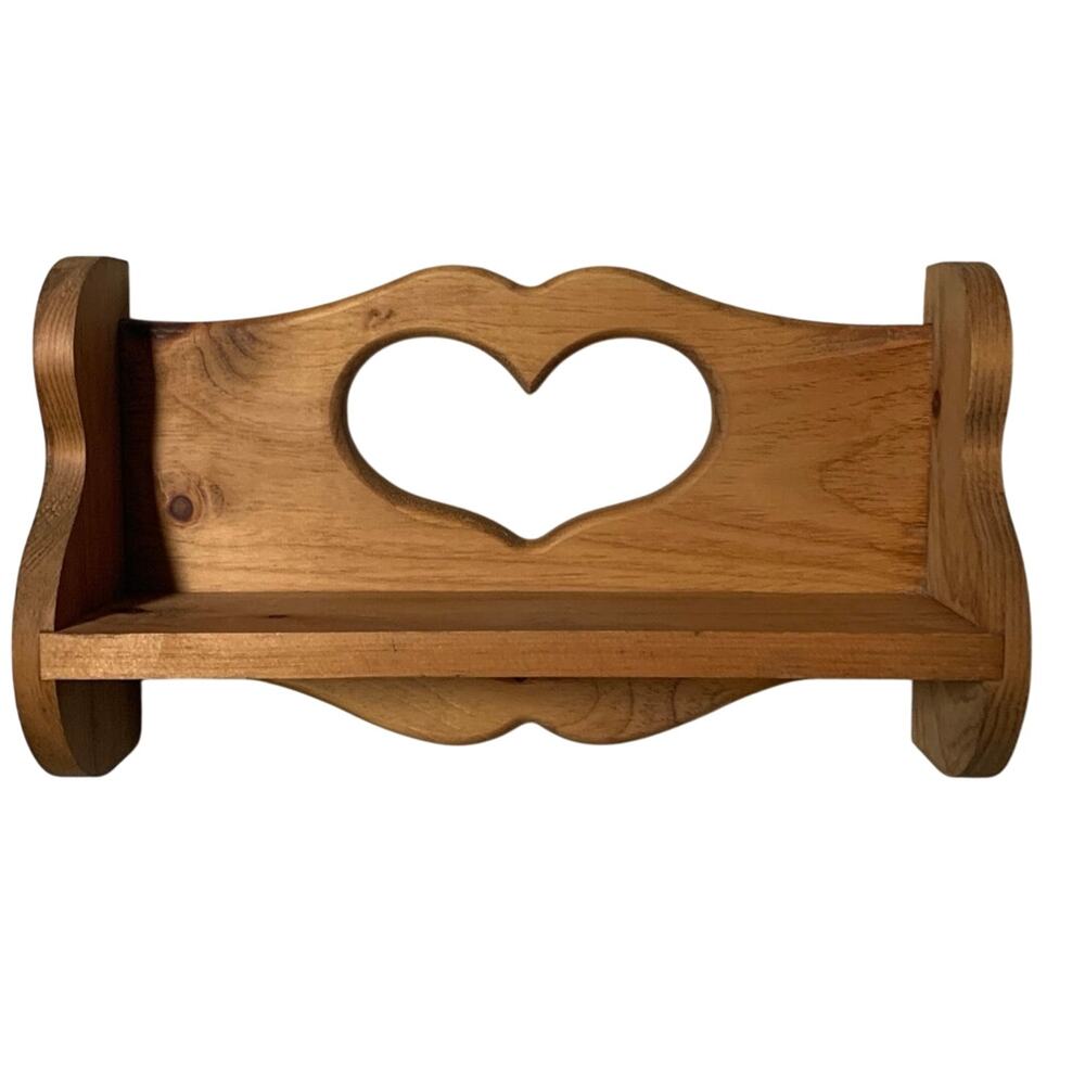 Vintage Country Handmade Wood Trinket Shelf Heart Cutout Cubby 16 Wide
